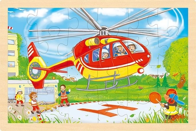 Drvene obostrane puzzle vatrogasci i helikopter 24 dijelova Goki