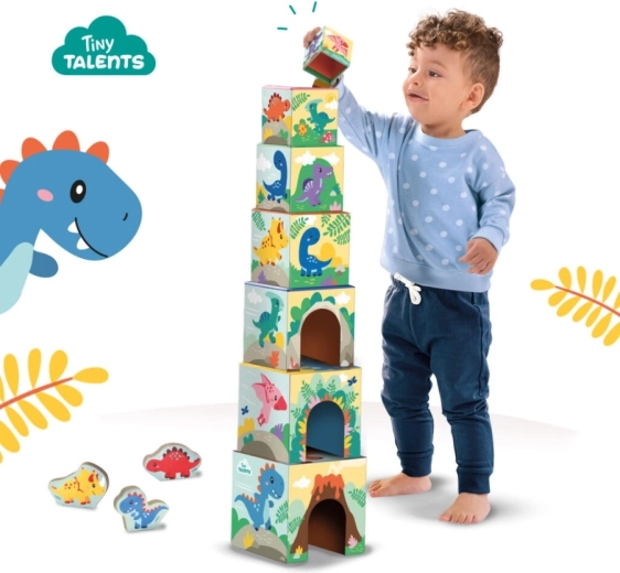 Toranj od 7 kocki s veselim ilustracijama dinosaura