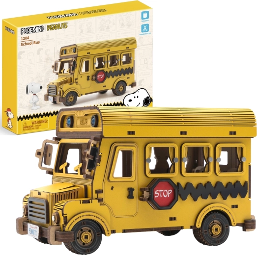 Puremind drveni 3D model školskog autobusa PEANUTS Snoopy – slagalica