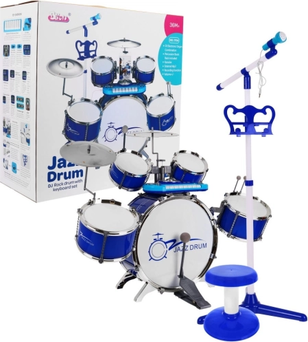 Dječji glazbeni set s bubnjevima, klavijaturom i mikrofonom 3+ – Plava