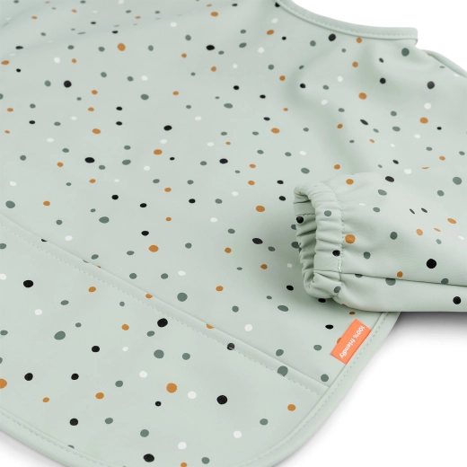 Done by Deer bib with sleeves and pocket Happy dots green
