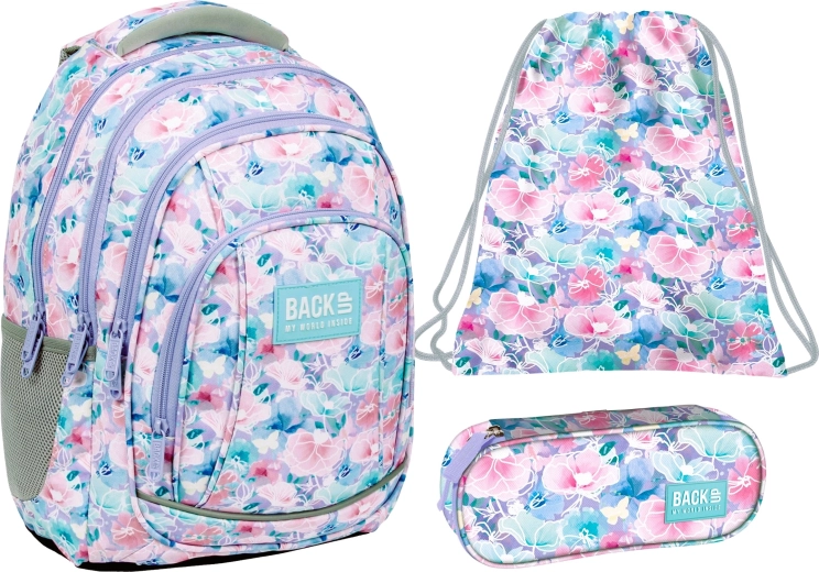 BackUP Spring Flowers school set 3-in-1 – backpack, pencil case and drawstring bag