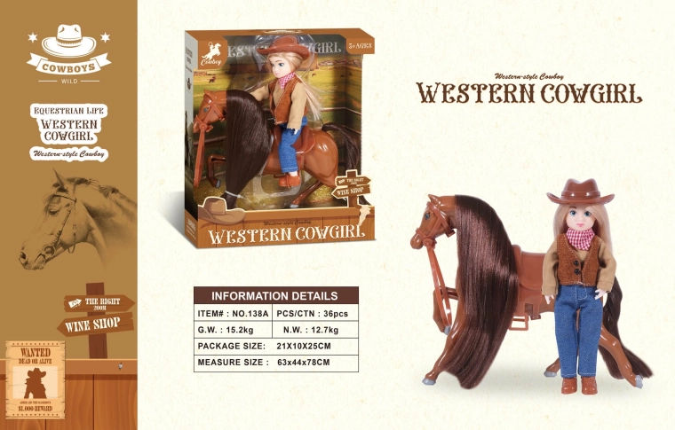 Brown pony with cowgirl figure