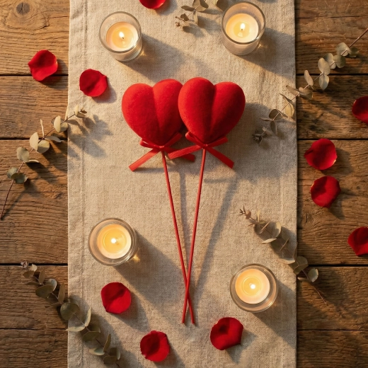 Set of red plush heart picks, 2 pieces