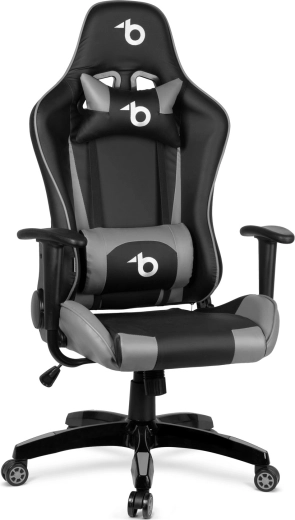 Gray Gaming Chair with Lumbar and Headrest Pillows