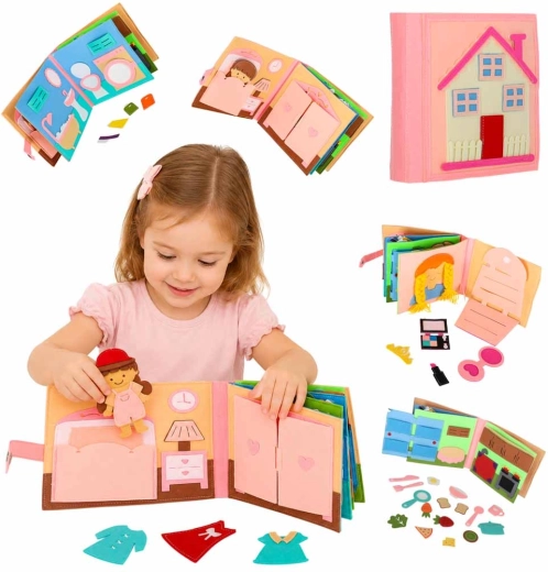 Felt sensory educational book 3D house with movable elements