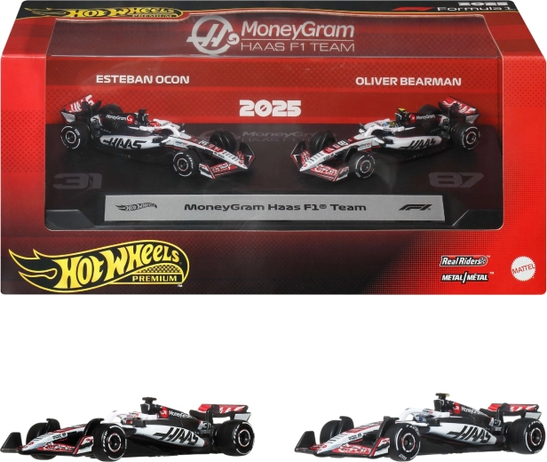 Hot Wheels Premium Formula 1 MoneyGram Haas set of 2 die-cast F1 models Ocon and Bearman
