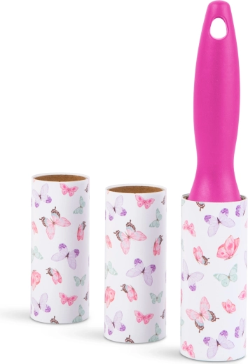 Clothing lint roller with handle and 3 replacement rolls