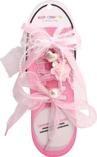 Shoelace decoration set – pink bow and pearls