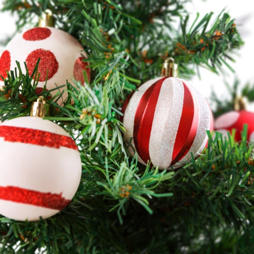 Set of Christmas Tree Ornaments, Red and White, 24 Pieces