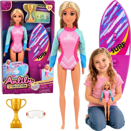 Lutka Anlily surferica sa surf daskom i dodacima