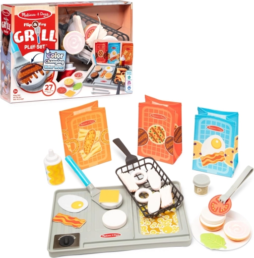 Melissa & Doug Flip & Fry set za roštiljanje s hranom koja mijenja boju, 27 dijelova