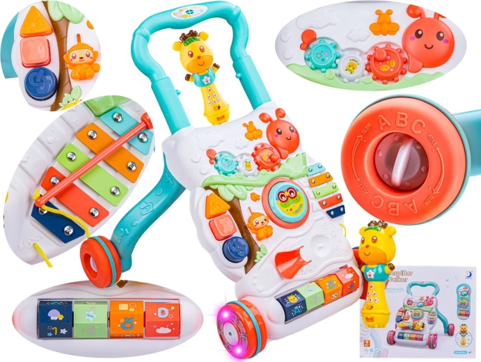 Educational baby walker and push ride-on with music