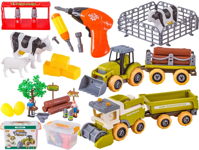 Mini farma – set za sastavljanje vijcima s traktorom, kombajnom i priborom u koferu