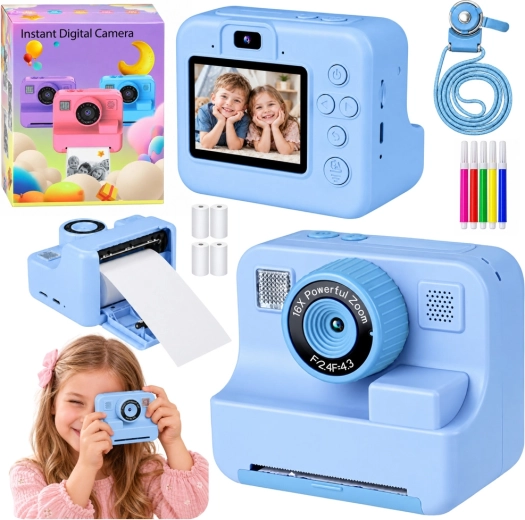 Dječji digitalni fotoaparat s trenutnim ispisom, plavi
