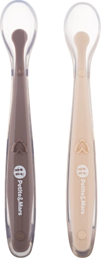 Petite&Mars silikonske žličice s putnom kutijicom Take&Match sand cocoa, 2 kom
