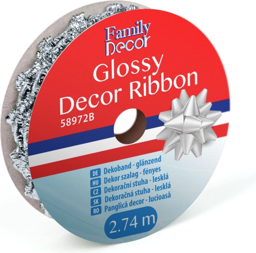 Shiny silver decorative ribbon 2.74 m