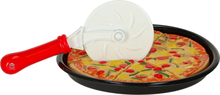 Pizza with a cutter and pan for realistic serving
