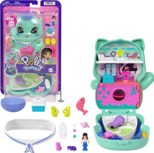 Polly Pocket Cat Cruise Compact Playset with Doll and Accessories