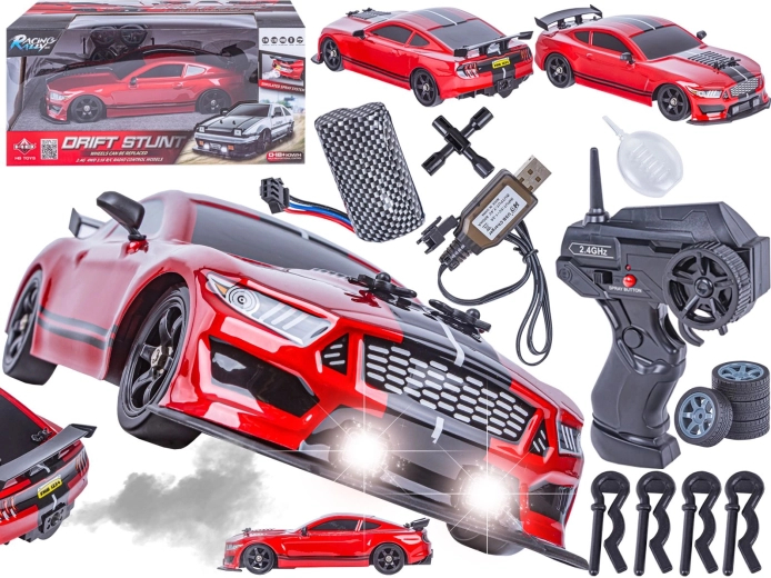 Remote-controlled drift car Mustang 1:16 2.4 GHz 4WD with steam effect and LED lights - 1 piece