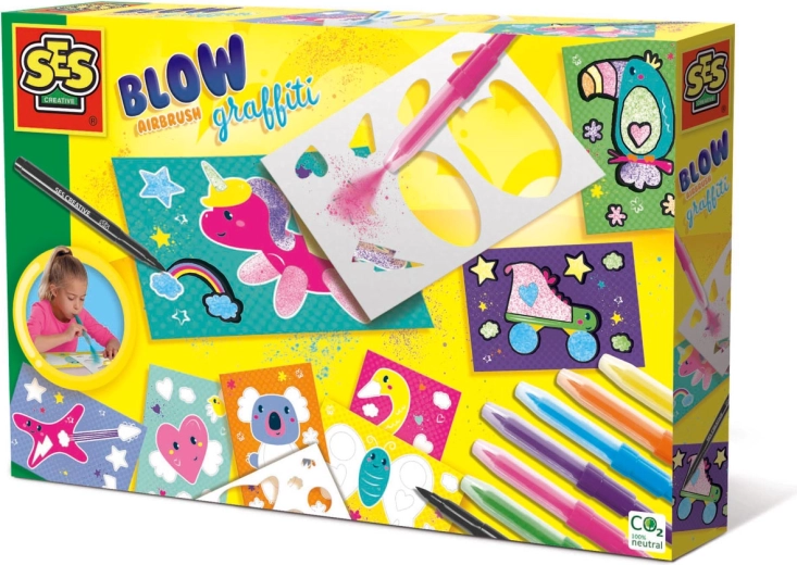 Blow Pens with Stencils, 7 Colors