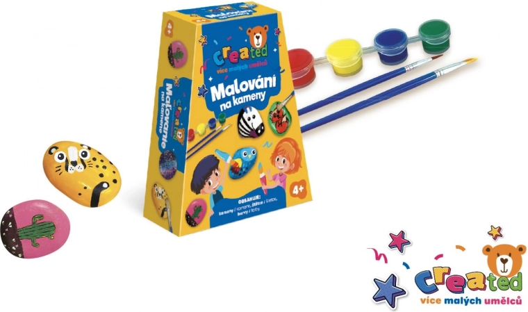 Set za oslikavanje kamenčića s bojama i kistovima u kutiji 19 × 14 × 5 cm
