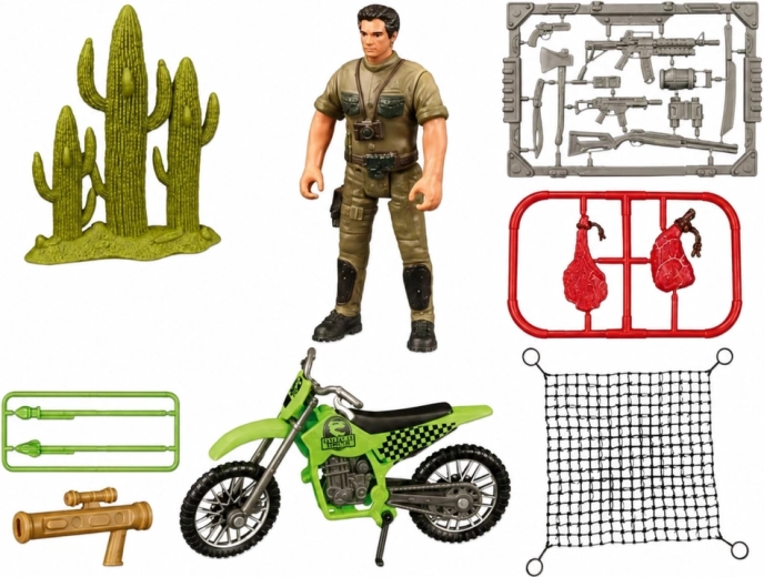 Action play with hunter, motorcycle and accessories
