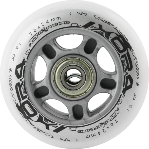 Set bijelih PU kotačića 76 × 24 mm s ležajevima ABEC 7 NILS EXTREME