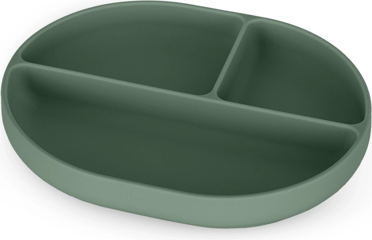 Silikonski ovalni podijeljeni tanjur s vakuumskom prijanjaljkom Petite&Mars Take&Match misty green