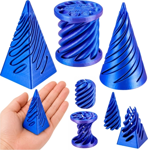 Antistresni 3D senzorički set – rotirajući stožac, valjak i piramida (plava)