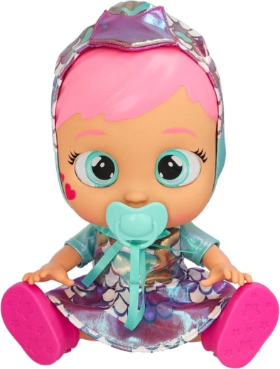 Cries real tears and calms down with the pacifier