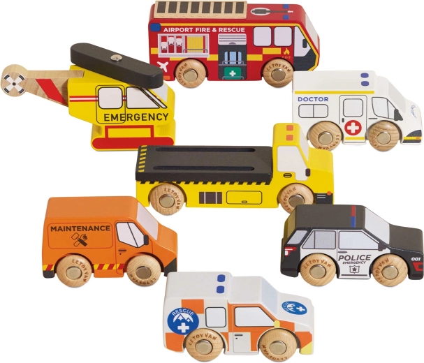 Le Toy Van drvena sada spasilačkih vozila s helikopterom