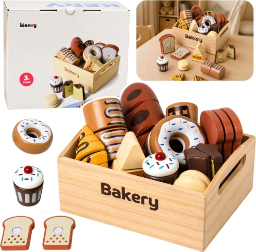 Drvena mini pekarnica – set peciva na čičak u sanduku (10 kom)