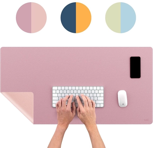 Reversible SAX desk mat in pastel pink and mauve