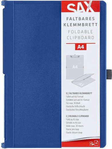 SAX A4 lockable clipboard with clip, blue