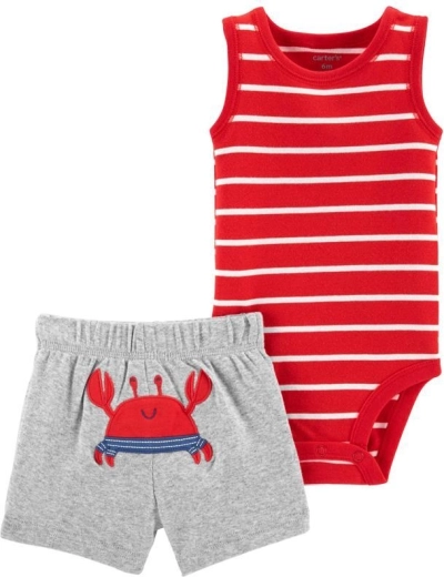 Carter’s ljetni set za dječake – bodi bez rukava i kratke hlače Red Stripe Crab, vel. 56