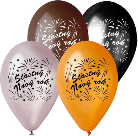 Gemar metalik latex balon „Sretna Nova godina“ 28 cm - 1 komad