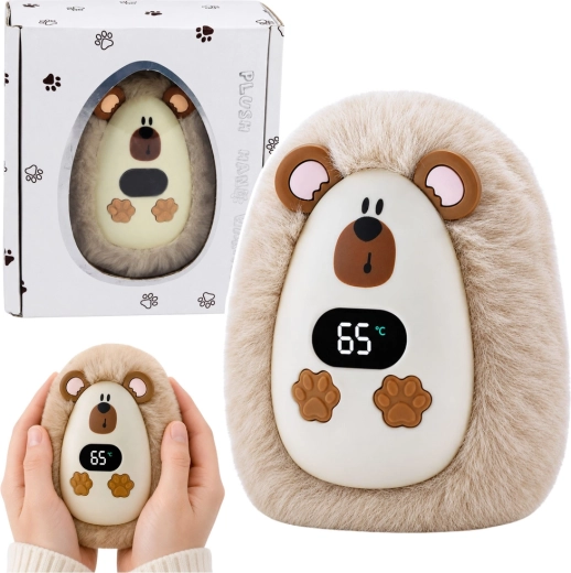 Plišana punjiva grijalica za ruke ježić s prikazom temperature (USB‑C)