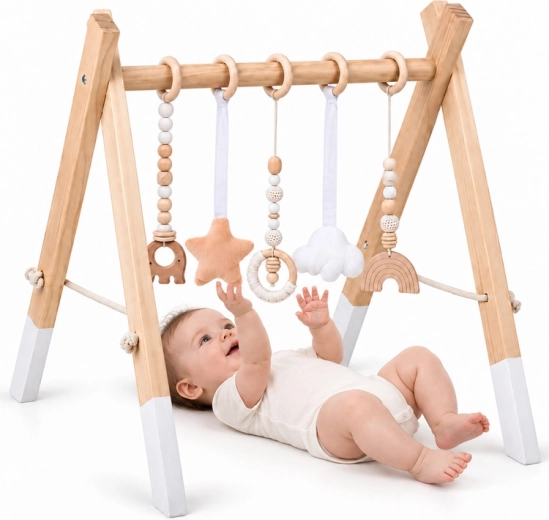 Drvena gimnastička igračka Baby Gym s 5 visećih igračaka za bebe