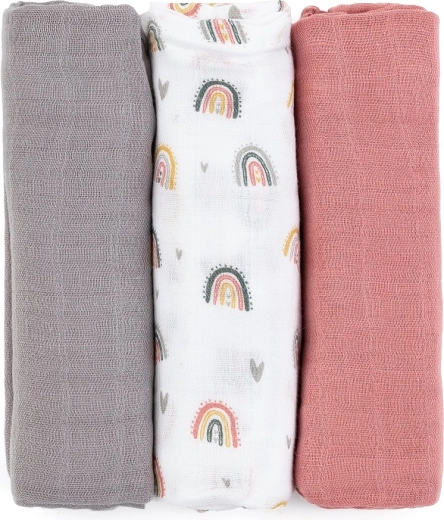 Petite&Mars bambusove muslinske pelene Moussy rose rainbows 3 kom 68 × 68 cm