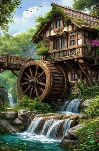 Norimpex diamond painting Mill on the Stream 30 × 40 cm