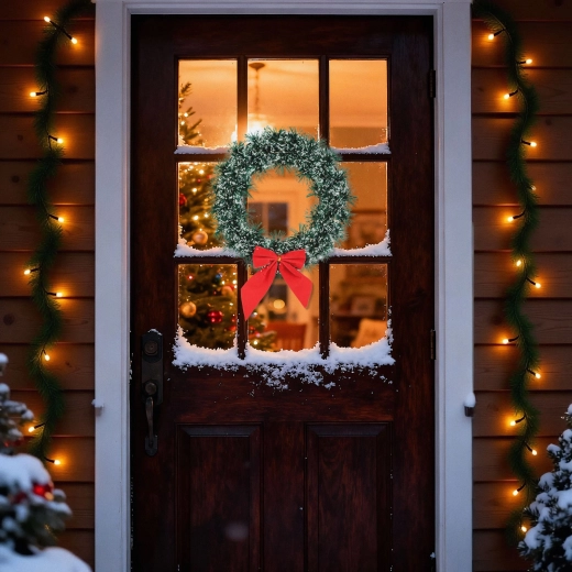 Christmas Door Wreath with Bow, 27 cm