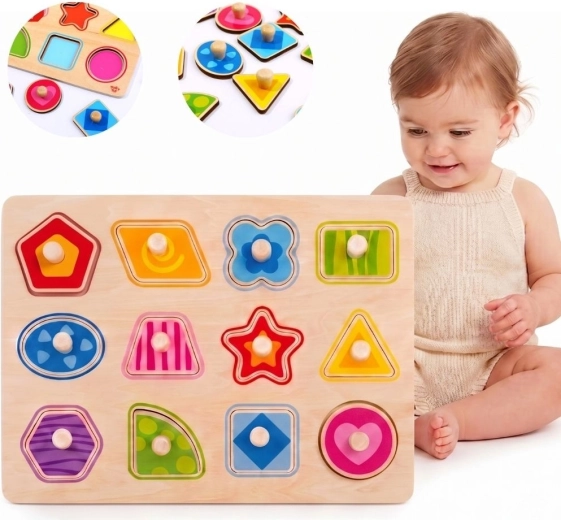 Tooky Toy Montessori drvene umetalice – puzzle oblici s ručkama - 1 komad