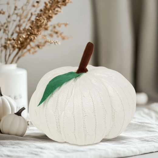 White Halloween Textile Pumpkin Decoration 20 cm