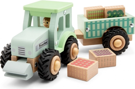 Drveni traktor s prikolicom i teretom