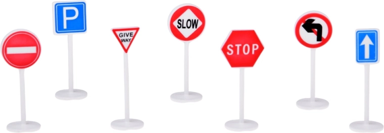 Two cars and traffic signs included