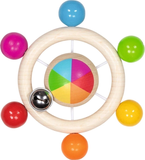 Wooden sensory ring with rainbow beads - 1 piece