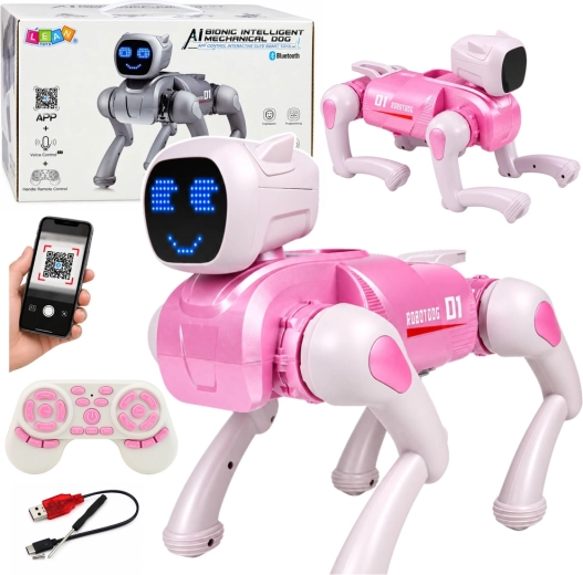 Interactive AI Robotic Dog with Remote Control and Bluetooth, Pink
