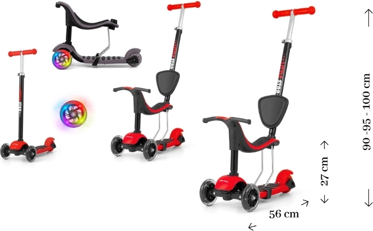 Little Star dječji tricikl romobil 3u1 s uklonjivim sjedalom crveni