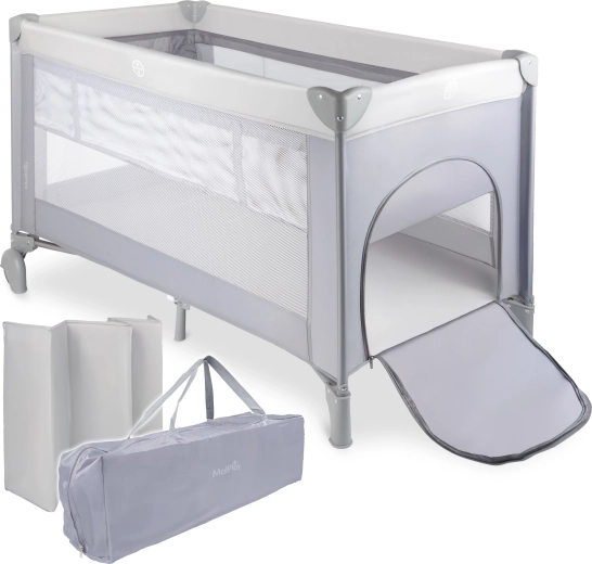 PILO travel crib, grey, 2 mattress height levels